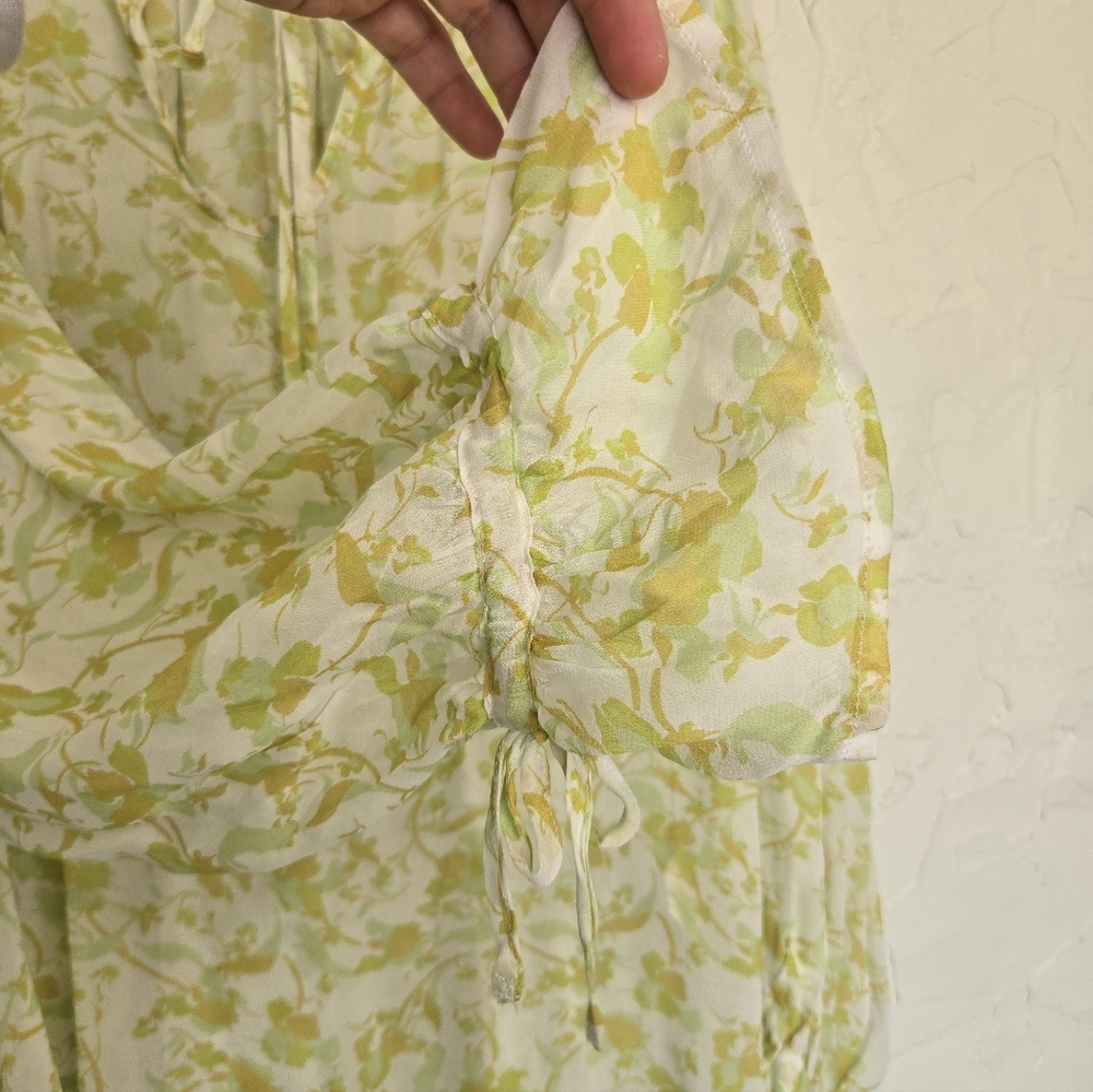 Anthro Aureta Floral Green Yellow White Flowy Top, L - Picture 5 of 12